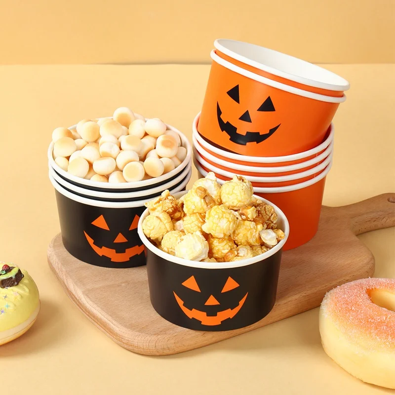 10/30/50 Stück Halloween-Papierschalen Kürbis Geist Schwarz Orange Einweg-Lebensmittelbecher Dessertschalen Halloween-Partyzubehör – Detail 8