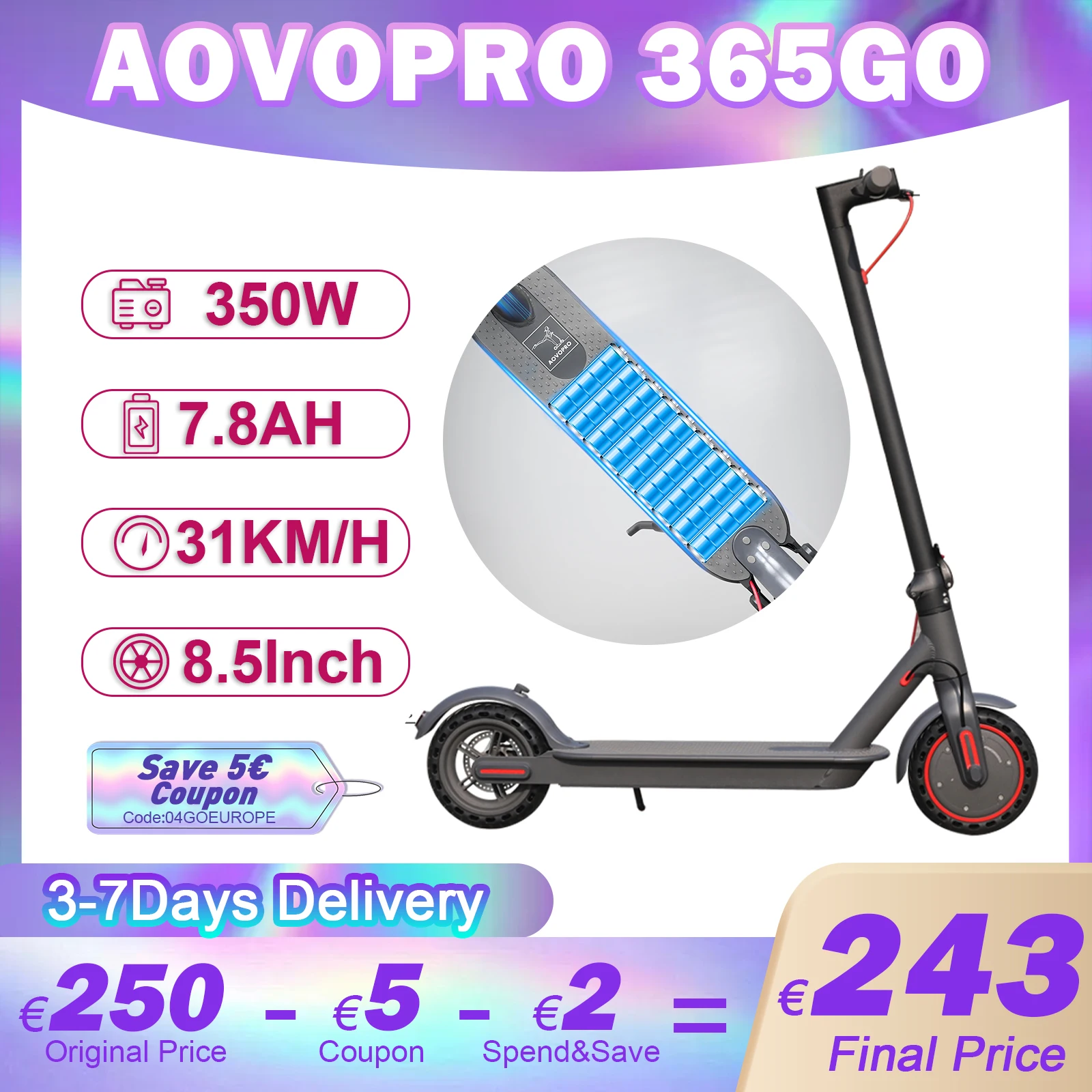 EU Warehouse Instock E-scooter 8.5inch 2 Wheel Street Scooter for M365 Off Road Kick Electric Scooters Prices in China