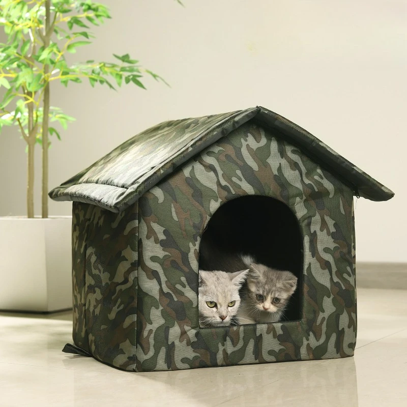 

Камуфляжный уличный домик для бездомных кошек, просторная водонепроницаемая лежанка для собак мелких пород, безопасное укрытие от дождя, кошачье гнездо