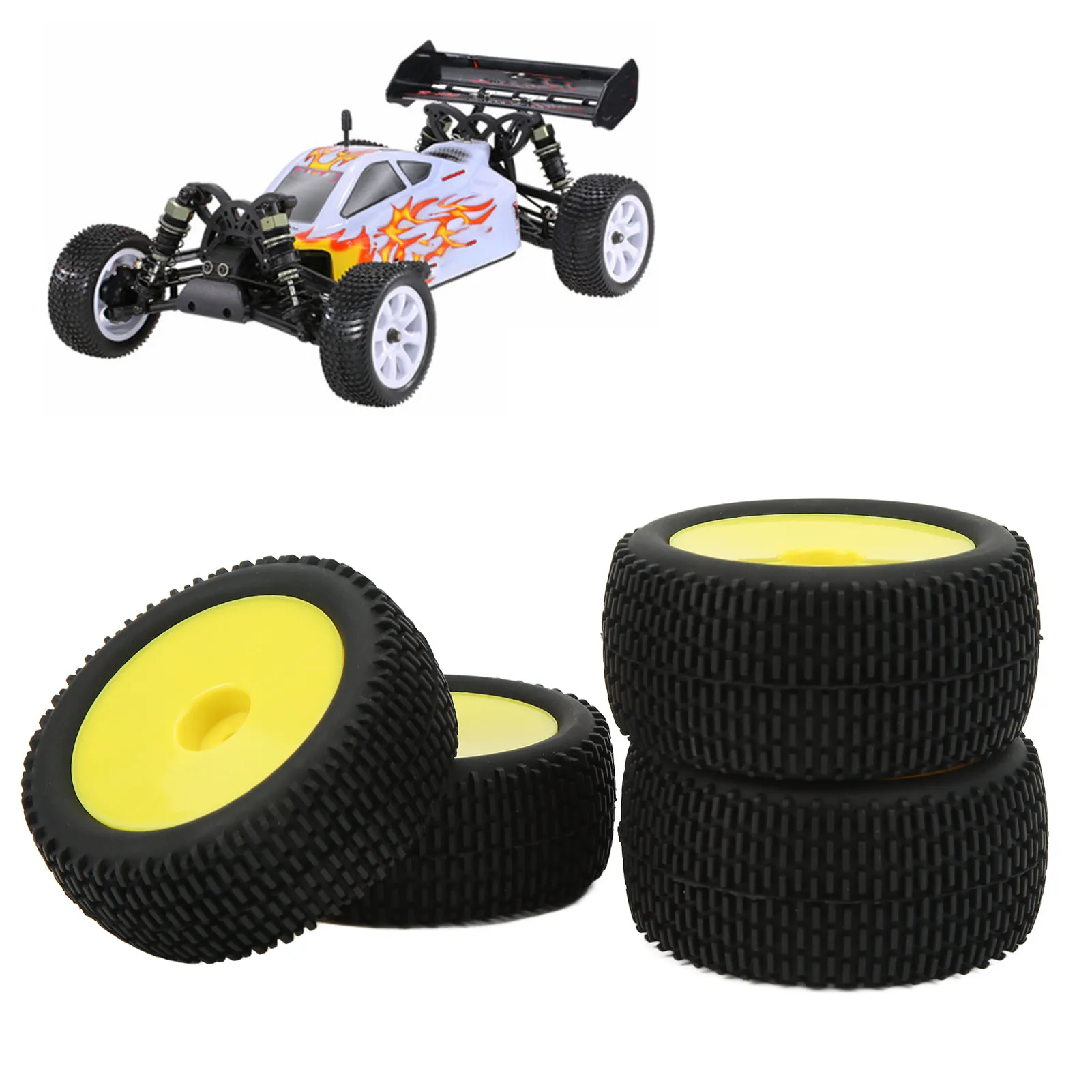 4Pcs RC Rubber Tires Flexible Stable Dense Texture RC Wheel Tires Tyre RC Off Road Car Tires for 1/10 Off Road Vehicles