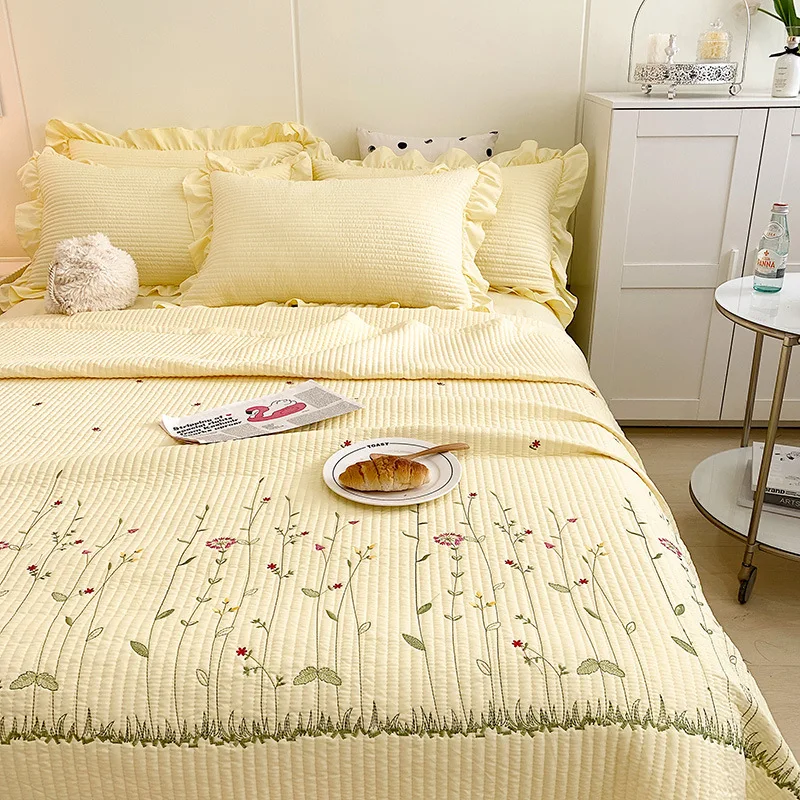 Fotografia 5: 1pc coreano princesa babados flores bordado verão colcha colcha na cama colcha ar condicionado cobertor conjunto de cama