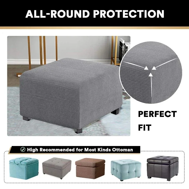 1pc Jacquard Square Cover Stretch Spandex Footstool Sofa Covers All-inclusive Footrest Chair Slipcover for Living Room Decor