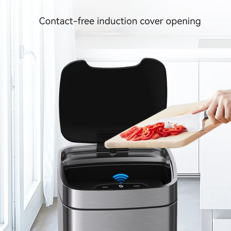 High End Light Luxury Intelligent Sensing Garbage Bin Stainless Steel With Lid Kitchen Bedroom Living Room Household Use