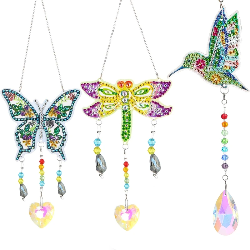 3Pcs Diamond Painting Suncatcher Wind Chime Double Sided Number Diamond Painting Hanging Ornament For Garden Adults Kids