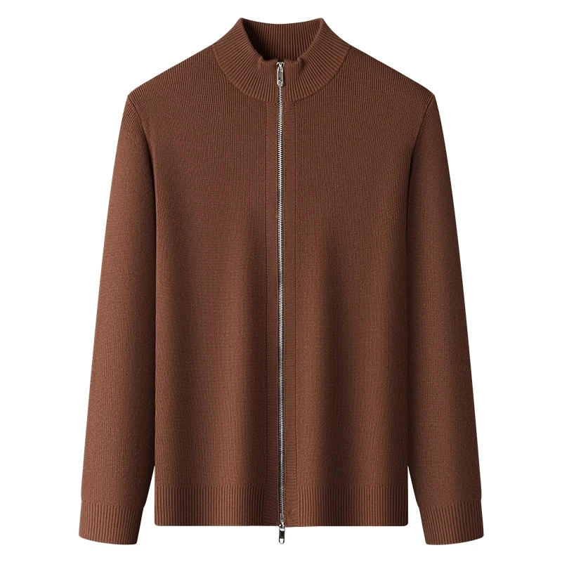 남성 트렌디 스웨터 가디건 2025 가을 더블 지퍼 니트 코트 남성 슬림 핏 가디건 스탠드 칼라 니트 아우터웨어 긴 소매