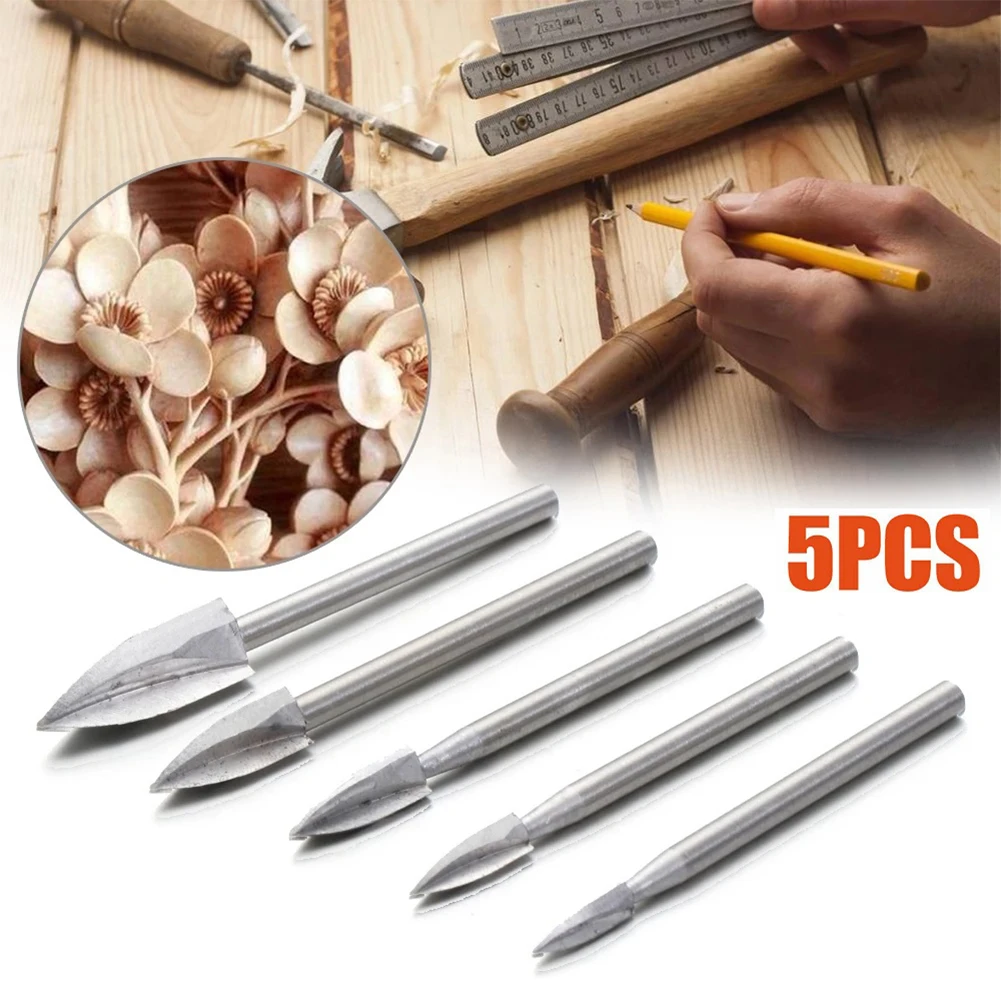 5Pcs 3/4/5/6/8mm Wood Carving Engraving Drill Bits 3mm Shank Woodworking Milling Cutter Electric Carbide Grinding Tool