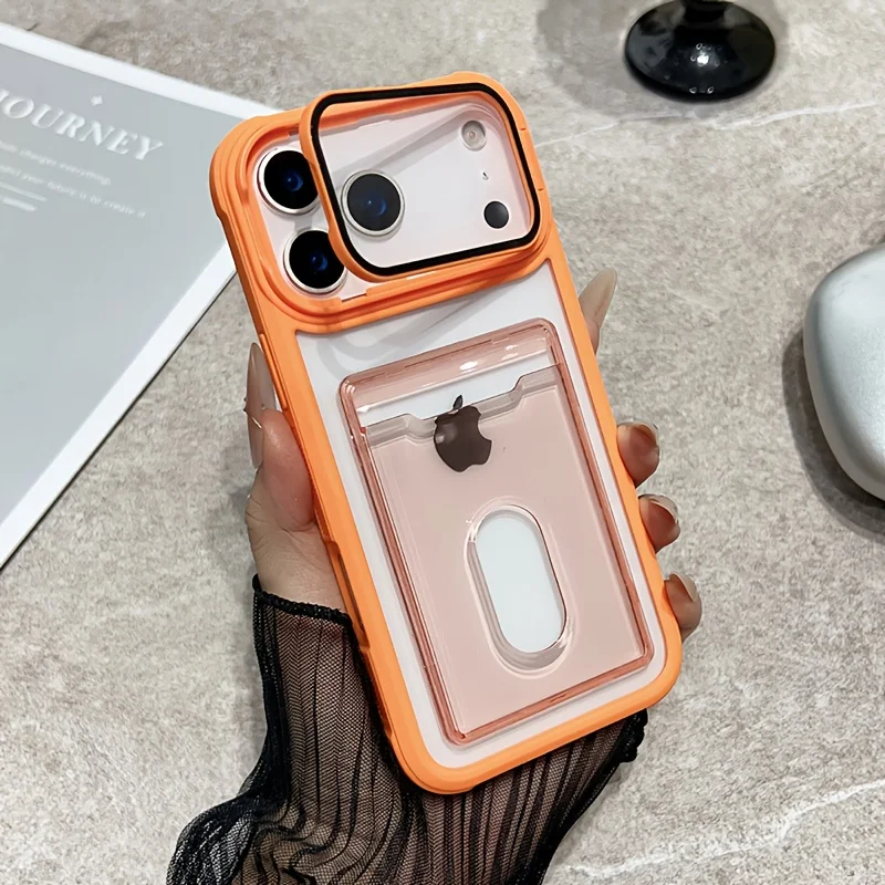 Luxus Slot Karte Halter Brieftasche Klar Fall Für iPhone 17 Air 16 15 14 13 12 11 Pro Max falten Objektiv Ständer Halter Stoßfest Abdeckung