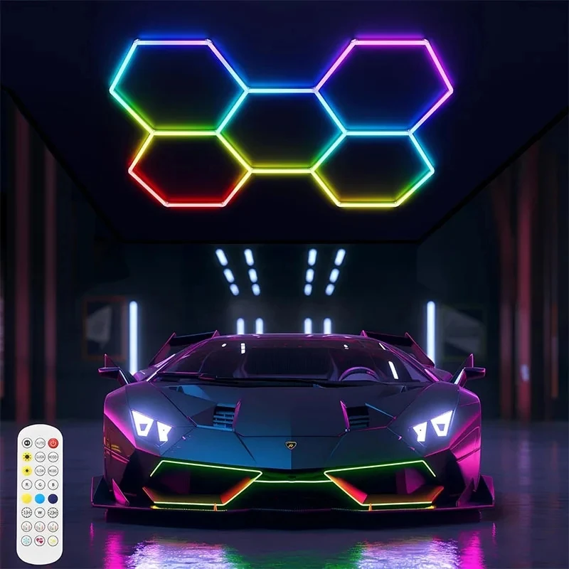 Hex Lights RGB Color Changing Music Sync Honeycomb Lamp Hexagon Led Garage Light For Game Setup Home Theater Bar Decoration