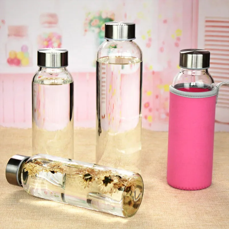 Car glass bottle transparent water cup with cover creative portable leak proof simple fresh outdoor tea my plastic water bottles