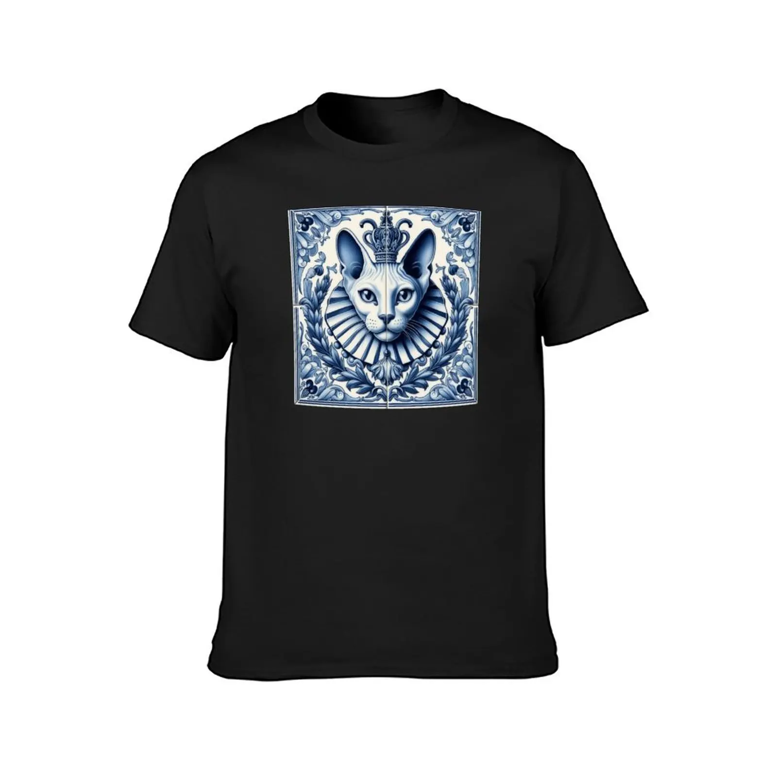 Delft Tile With Sphinx Cat No.1 T-Shirt plain customs anime customizeds mens clothes