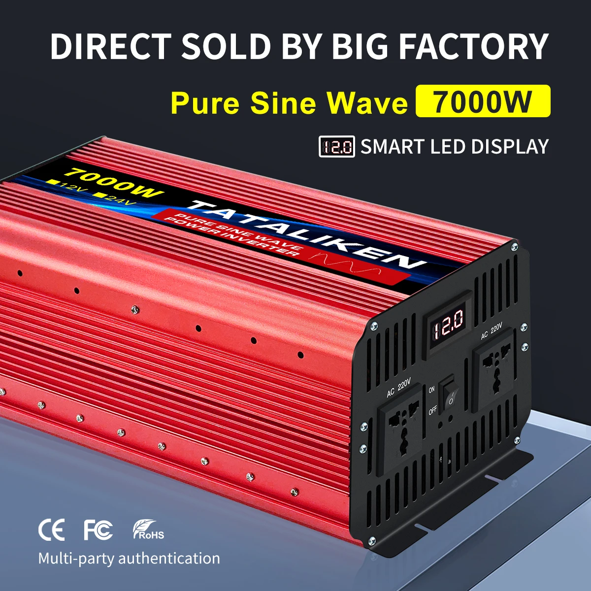 Pure Sine Wave Universal Socket Power Inverter 1600W 2500W 3500W 4500W 5000W 6000W 7000W 8000W DC 24V to AC 220V LCD Display