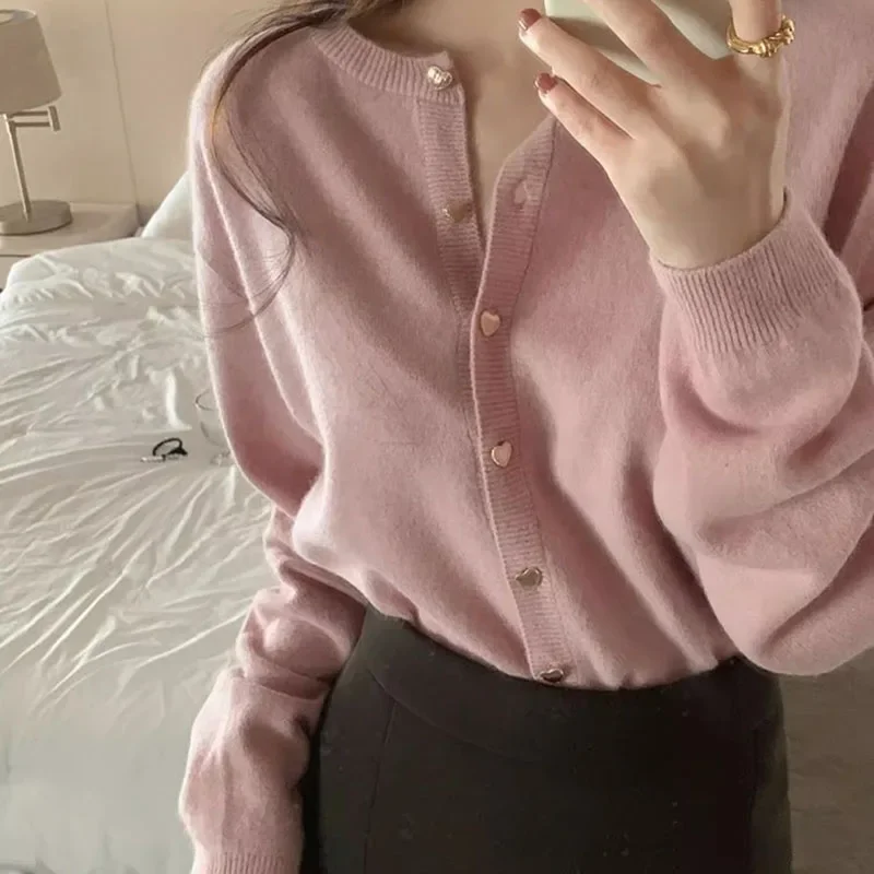

Xpqbb Women Cardigans Sweater 2025 Autumn Winter O-Neck Long Sleeve Warm Knitwear Tops Female Casual Single Breasted Sweaters