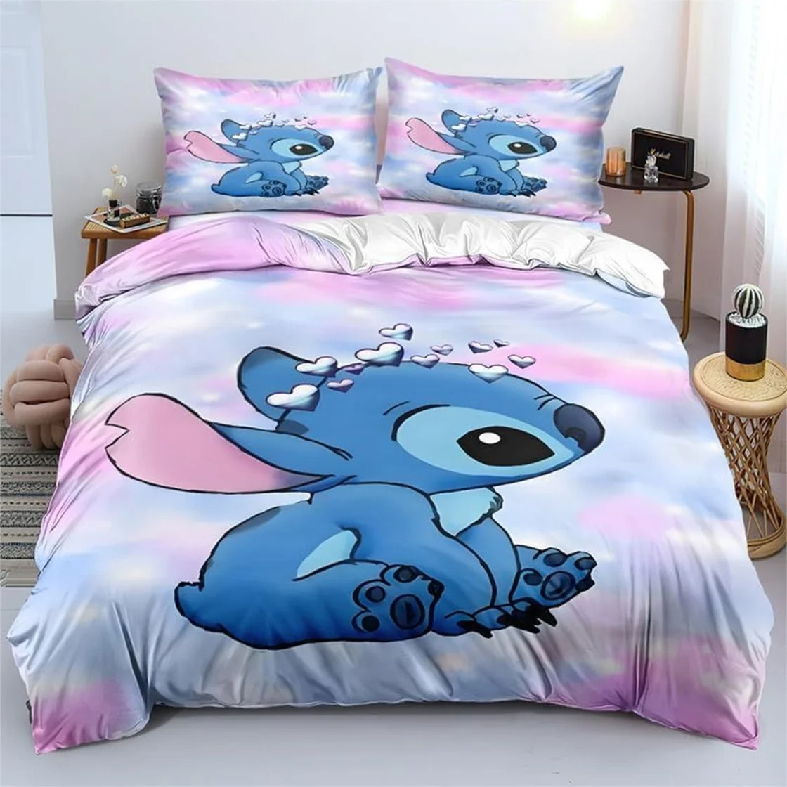 Disney Stitch Bedding Set Anime 3D Lilo&Stitch Bed Cover Single Double Full King Bed King Bed Set Children\'s Soft