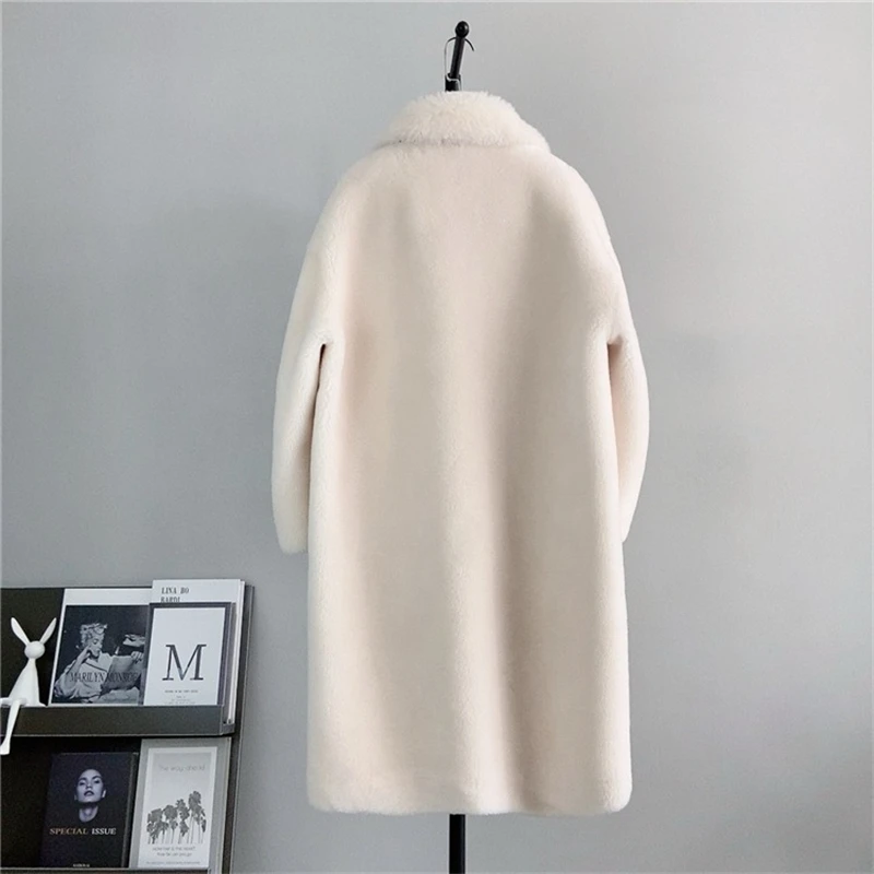 Women Sheep Shearling Baby Collar Horn Button Long Coat Warm Lamb Wool Fall and Winter Jacket PT438