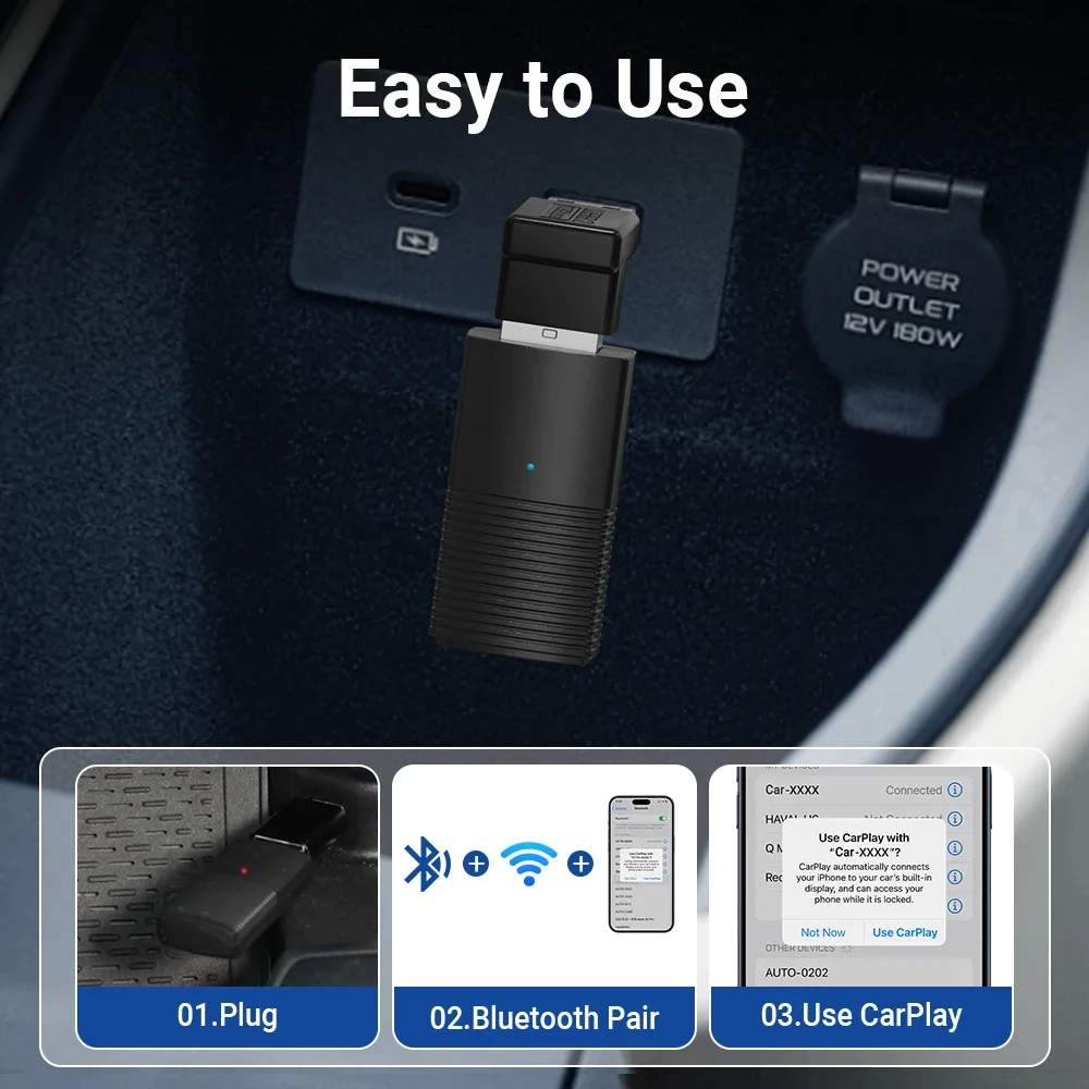 2024ไร้สายขนาดเล็กอะแดปเตอร์ CarPlay รถเล่น dongle บลูทูธ WiFi เชื่อมต่อแบบปลั๊กแอนด์เพลย์สำหรับ OEM แบบมีสายรถยนต์ใหม่