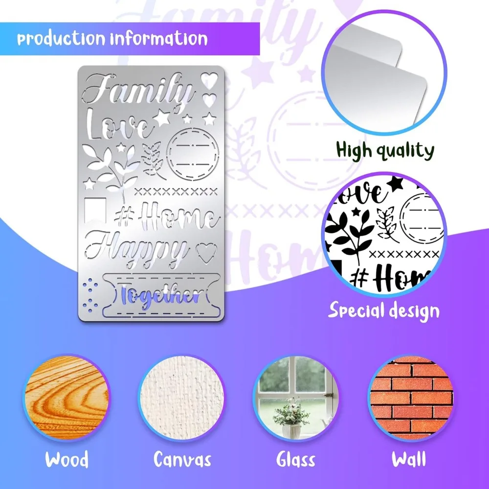 Stensil baja tahan karat tema keluarga templat jurnal kata-kata seni bersama rumah cinta untuk lukisan ukiran ukiran kayu