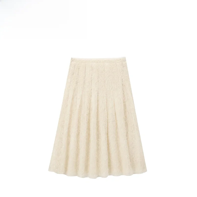 

ZBZA осенняя новая женская модная дизайнерская юбка с вышивкой бисером трапециевидной формы миди однотонная универсальная юбка из полиэфирного волокна