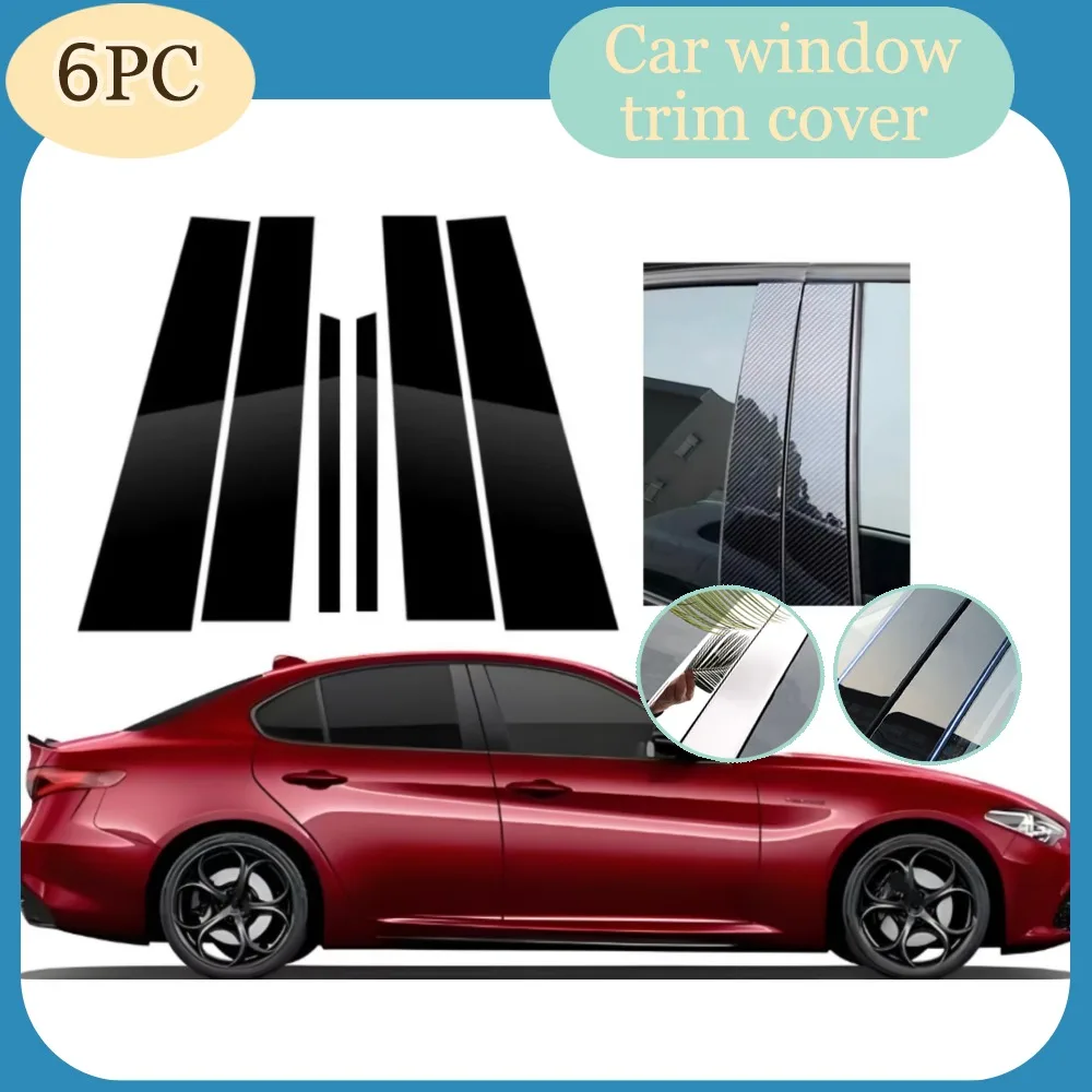 

6PCS Gloss Black Pillar Posts Silver Carbon Fit For Alfa Romeo Giulia 2017 2018-2021Window Decor Door Side Mouliding Trim Cover