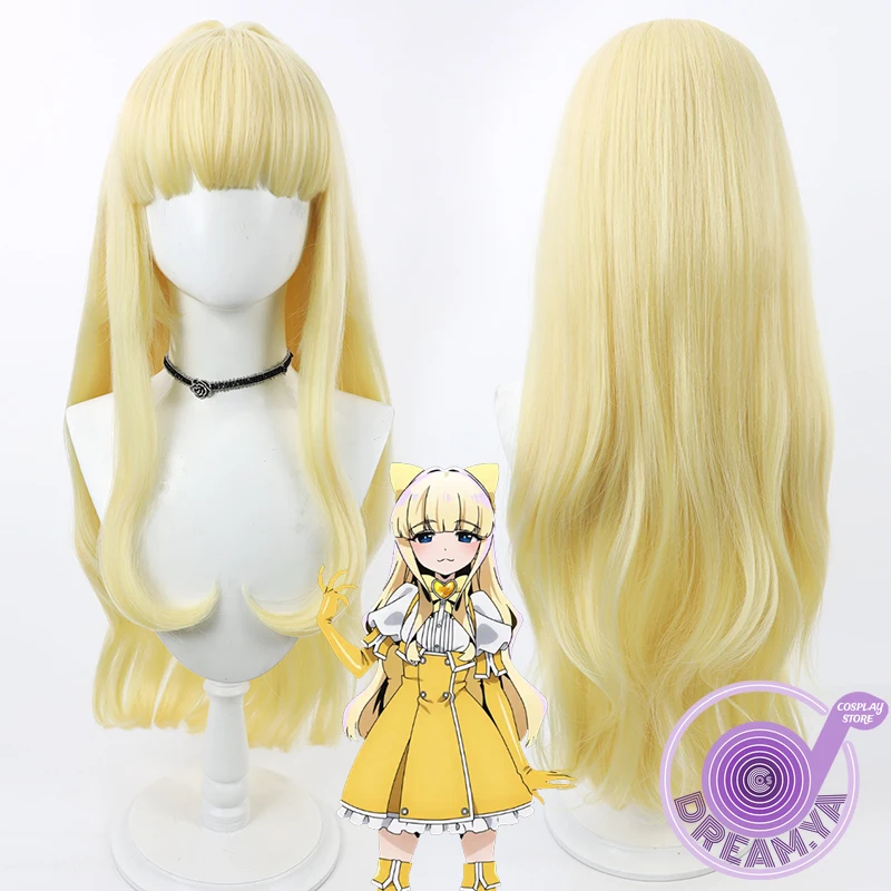 Tenkawa Kaoruko Cosplay Wig MahoAko Yellow 80cm Wavy Curly Heat Resistant Synthetic Hair Halloween Party Role Play + Wig Cap