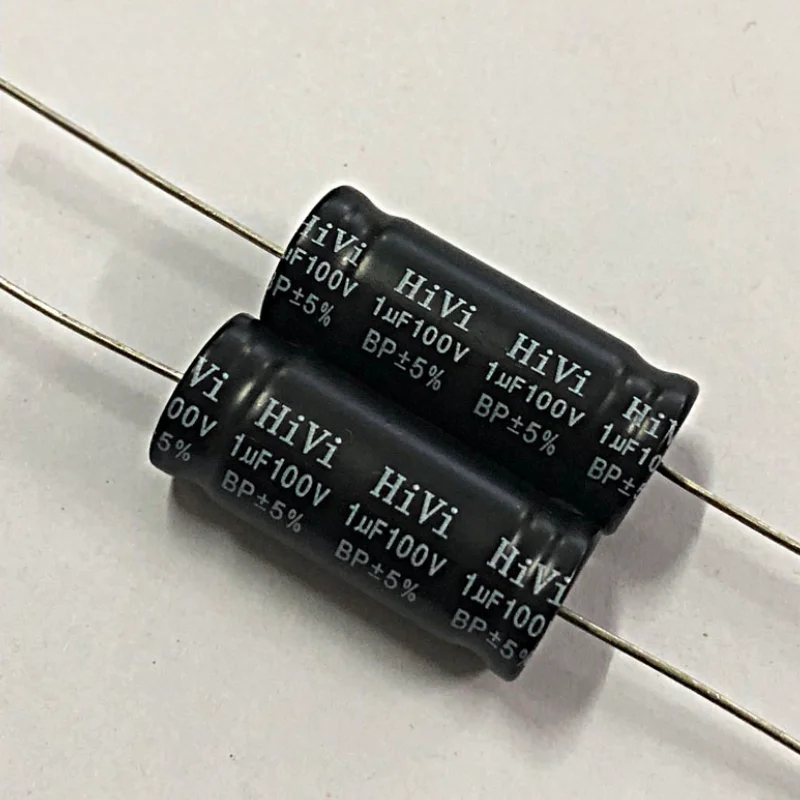 10PCS 1uf speaker audio treble frequency division axial BP stepless capacitor 100v 1uf 13X30mm