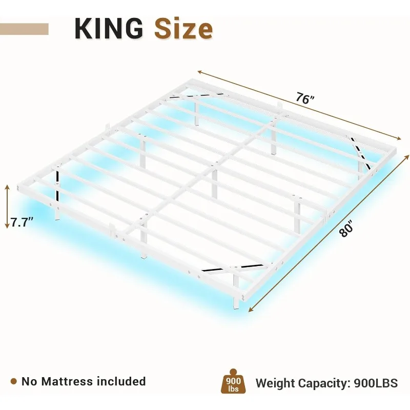 Floating Bed Frame King Size with LED Lights, Metal Platform King Bed, No Box Spring Needed, Easy to Assemble (King)