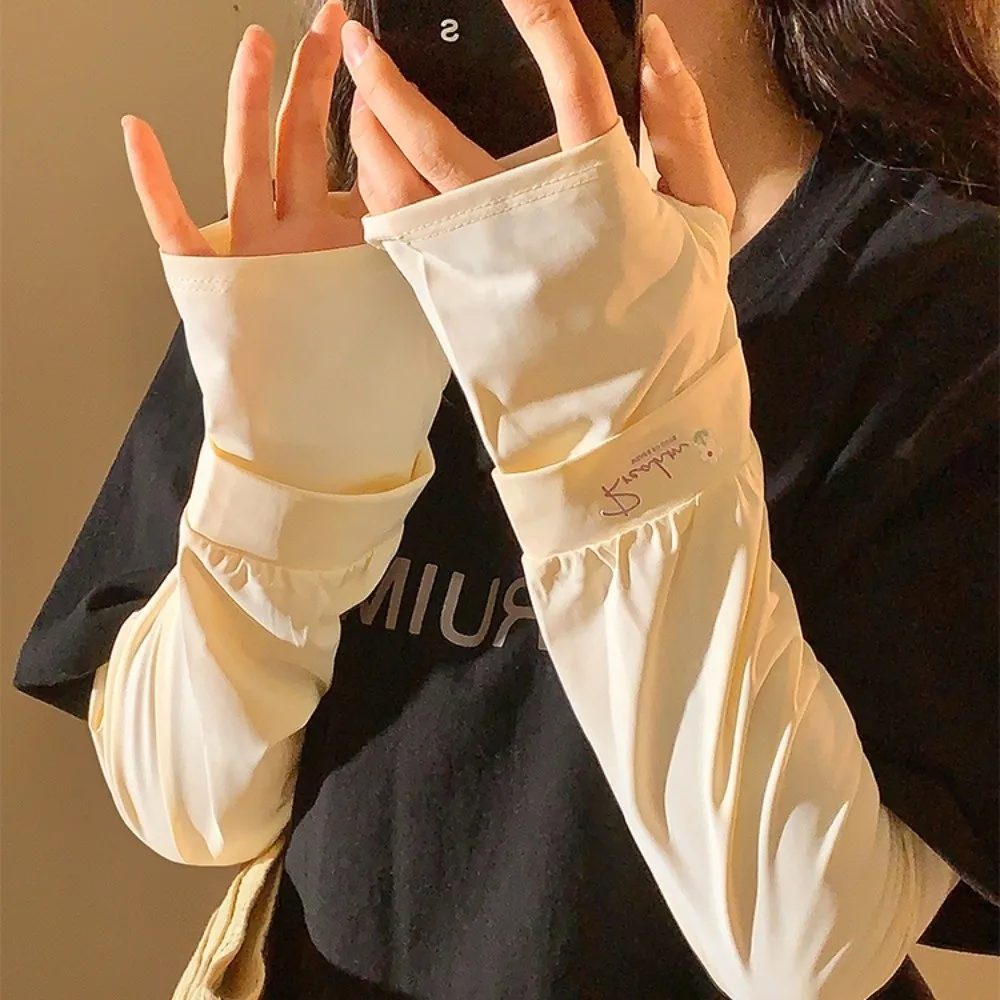 Mit Blumen bestickte lange Ärmel aus Eisseide, lockere, elastische Sonnenschutz-Armabdeckungen, Armschutz, dünne Fahrradhandschuhe, Fahren