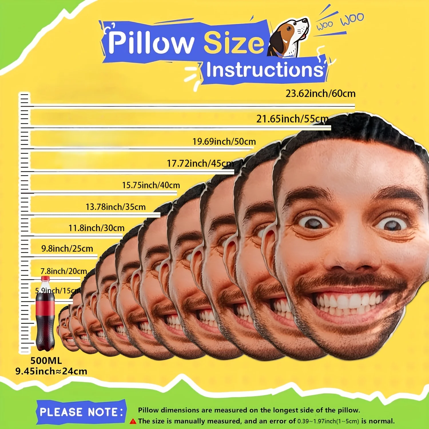 2D Personalized Double Sided Photo Pillow Custom Face Cushion DIY Human Dog Cat Shaped Plush Pillow Creative Surprise Gift
