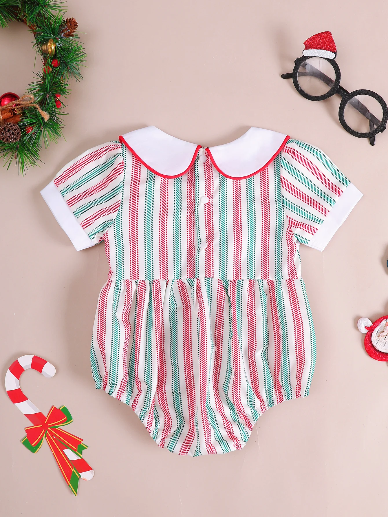Christmas Cane Pattern Short Sleeve Triangle Romper for Baby Girls Toddler Holiday Outfit Onesie