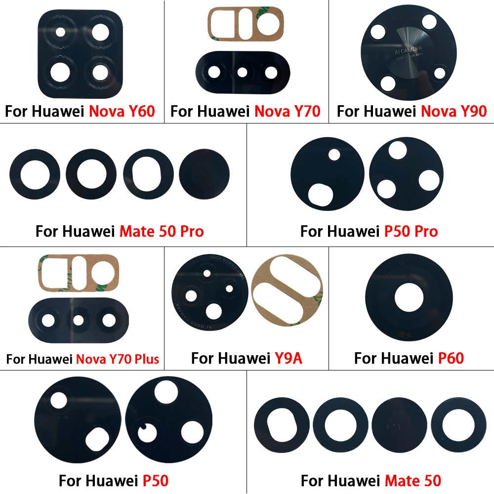 

Стеклянная крышка для объектива задней камеры Huawei Mate 50 Pro Nova Y60 Y70 Plus Y90 P50 P60 Pro, 10 шт., стекло для камеры с клейким слоем