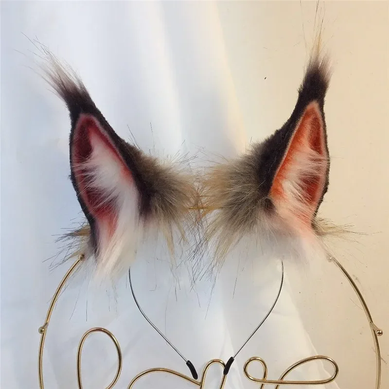 Handmade Work Cat Fox Lynx Ears Hairhoop Headwear Anime Beast Ear Hairhoop for Halloween Christmas Cosplay Costume Accessories