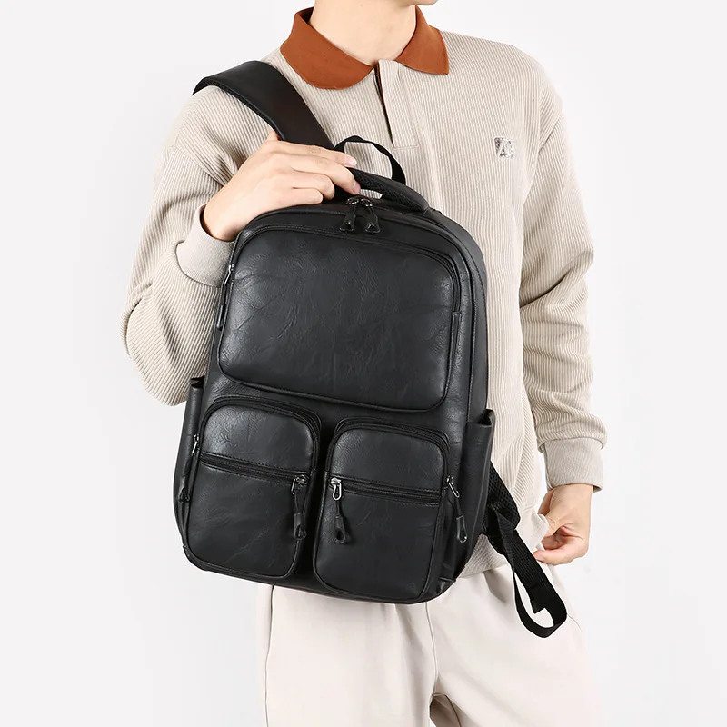 Men'S Backpack PU Leather Knapsack Executive Briefcase Portable Office Casual Travel Laptop Office Waterproof Business Back Pack
