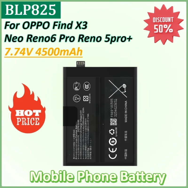 

New BLP825 7.74V 4500mAh Mobile Phone Battery for OPPO Find X3 Neo Reno6 Pro Reno 6 Pro Reno 5pro+ Batteries