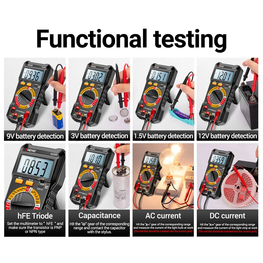 SZ304 SZ305 Digital Multimete True RMS Handheld Multifunction High Precision Tester NCV AC/DC Votage Current Resistance Ohm Tool