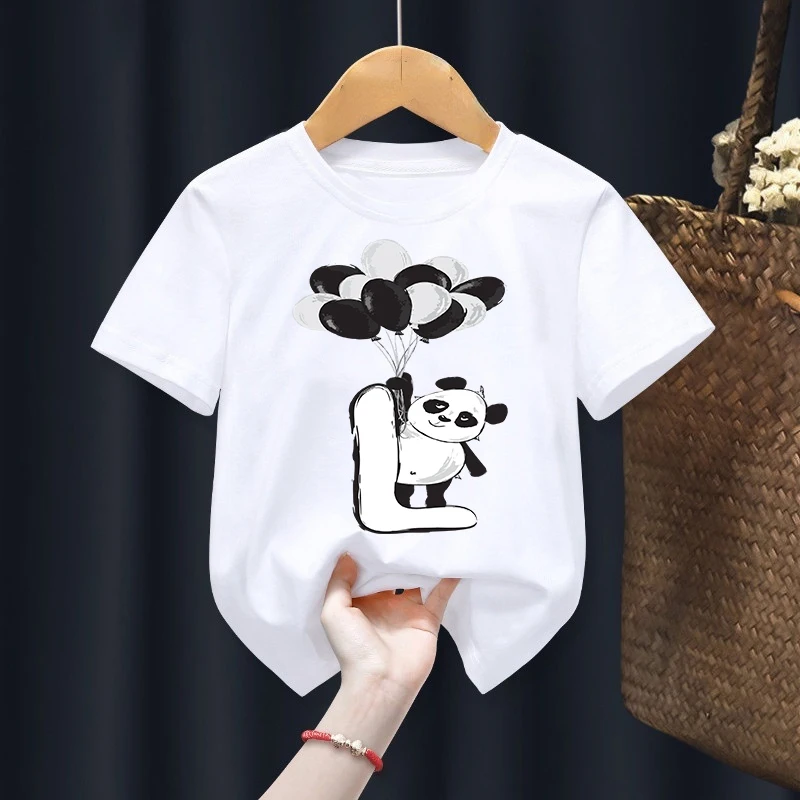 

Happy Birthday 26 letters Print panda Boys/Girls White T-shirt Kid Summer Harajuku Kawaii Funny Clothes Little Baby Y2K Clothes