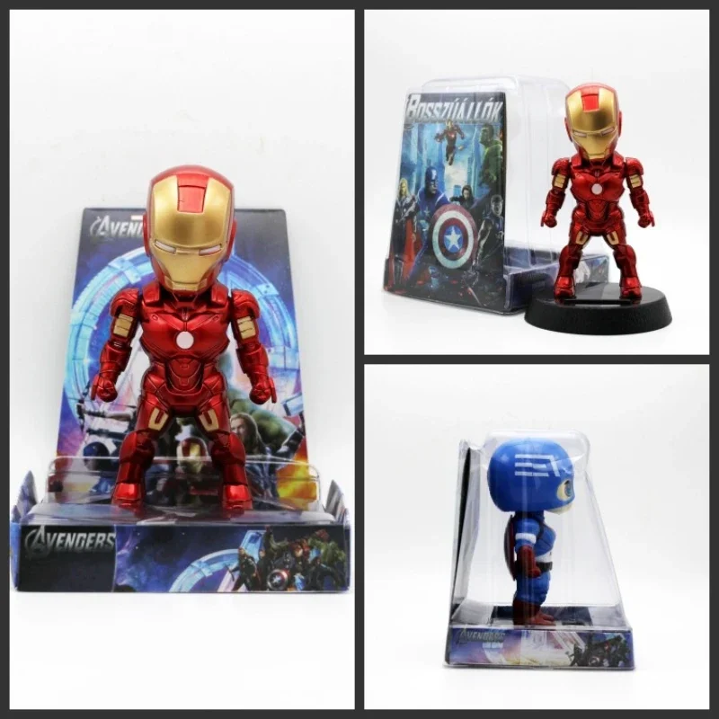 Cartoon Anime Figure Captain America Spider Man Car Ornaments Cute Solar Energy Shake Head Doll Auto Interior Accessories Crafts