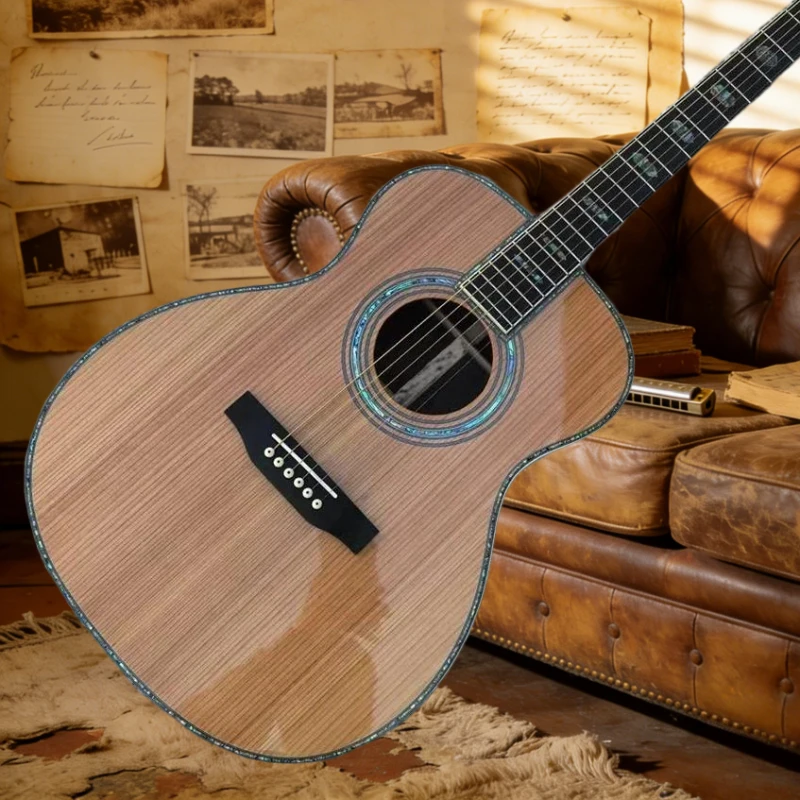 

Acoustic Guitar 6 Strings OM Series 45 Red Cedar Body Solid Top Profile Full Abalone Shell Inlaid Good Feel Free Shipping