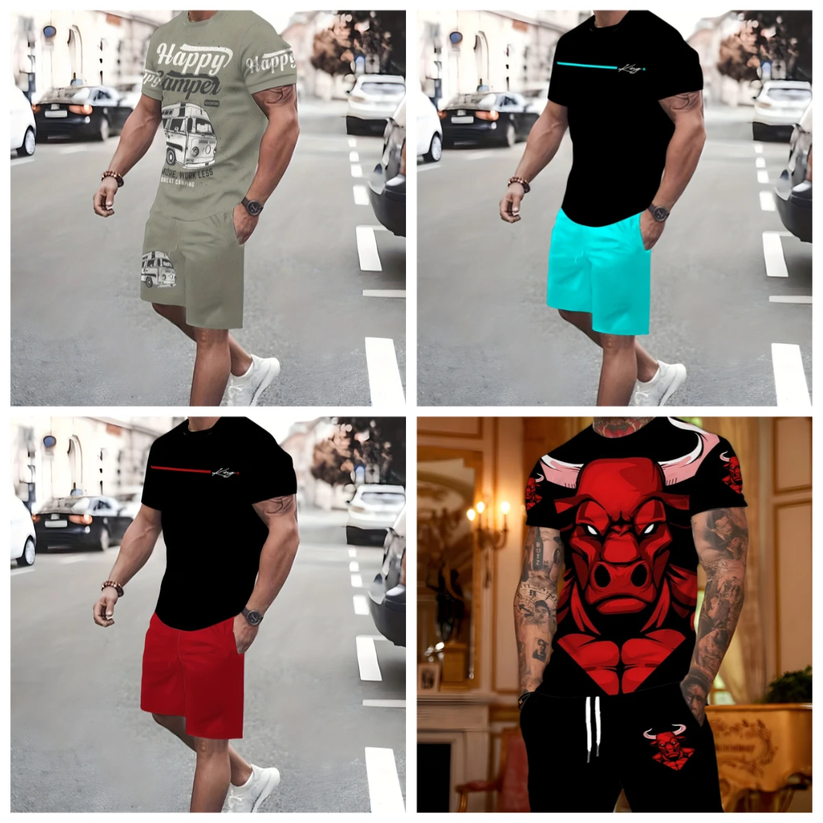 

25-26 летний хит продаж, модный тренд, роскошный костюм с 3D принтом, американская уличная дышащая быстросохнущая футболка, комплект с шортами