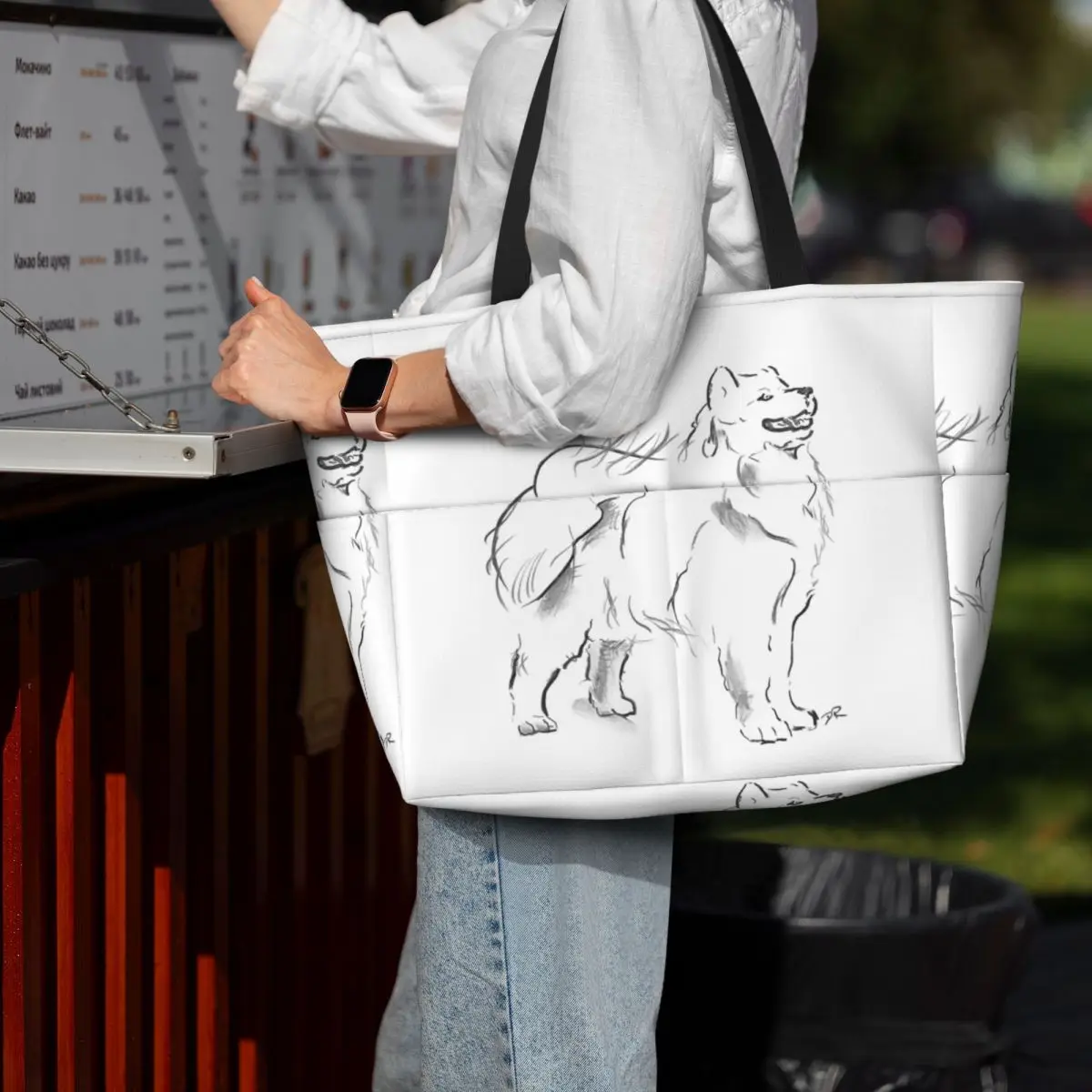 

Samoyed Drawing Beach Tote Bag Sport Gym Yoga Duffle Large Tote Bag Women Travel Bag Fitness bag