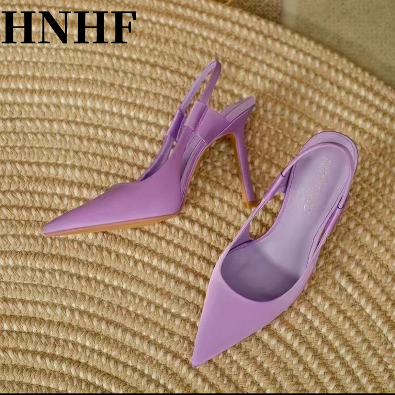 HNHF New 2024 Women Designer Brand Slingback Sandals Pointed Toe Slip on Thin High Heel Ladies Elegant Pumps Shoes Drss Sandals