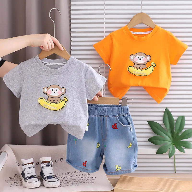 جديد الصيف ملابس الطفل دعوى الأطفال الفتيان تي شيرت غير رسمي السراويل 2 قطعة/مجموعة الرضع الفتيات ملابس طفل زي الاطفال رياضية