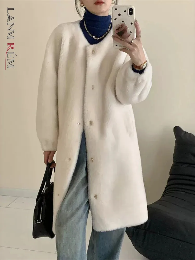 LANMREM Fashion High End Double-sided Cashmere Coat Women\'s O-neck Single Breasted Mid Length Coats 2024 Winter New 2Z2341