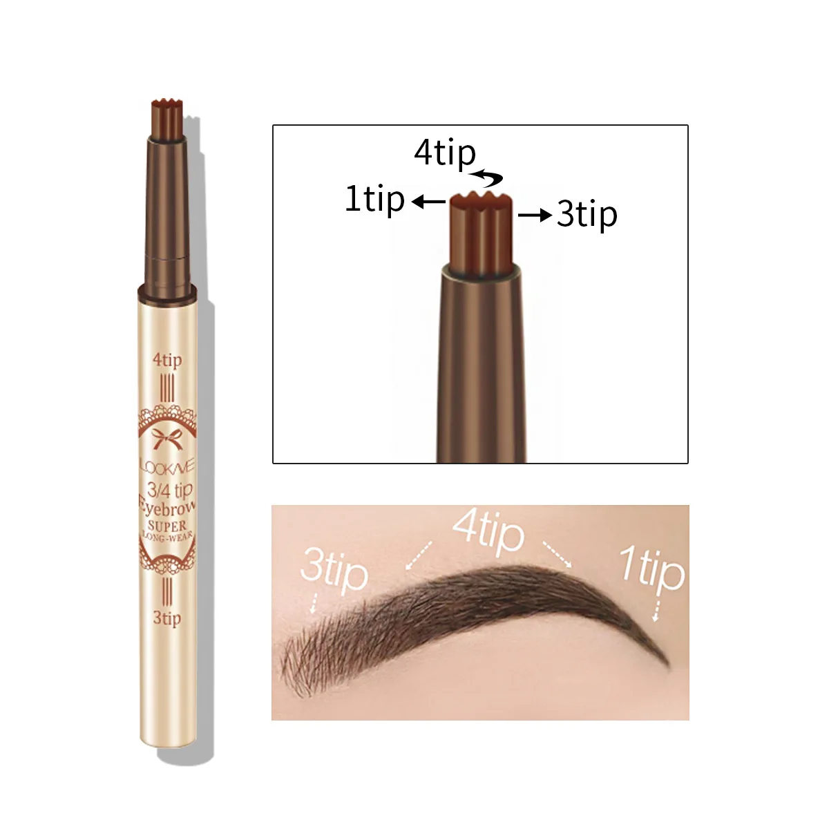 Matita per sopracciglia a 4 punti marrone scuro Matita per fronte a lunga durata Penna per tatuaggio per sopracciglia Microblading impermeabile Cosmetico