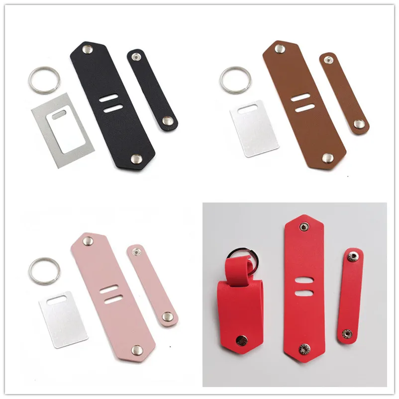 sublimation leather keychains with sublimation aluminum 5colours heat transfer printing materials 100pcs/lot