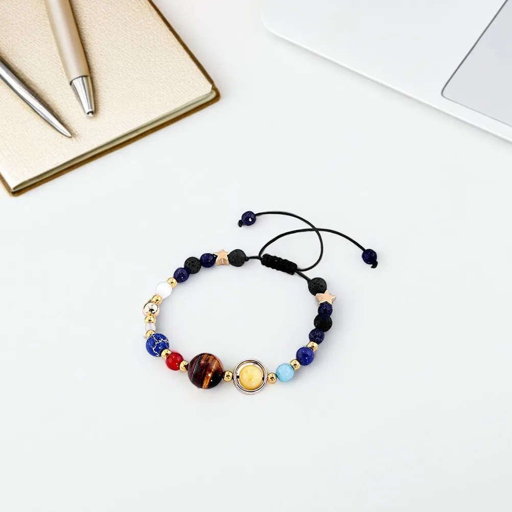 2Pcs Solar System Guardian Star Bracelet Natural Stone Beads Party Travel Daily Jewelry Solar System Bracelet Natural