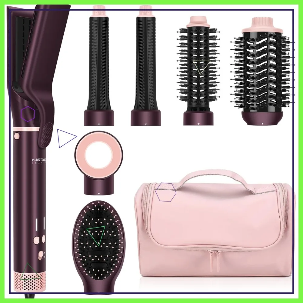 

7-in-1 Hot Air Styler, Dual Voltage Travel Hair Dryer Brush & Straightener, 110,000 RPM Auto Curler