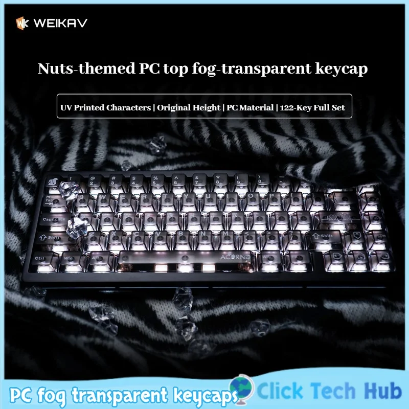 

Weikav Pc Top Fog Прозрачные колпачки для клавиш 119 клавиш Cherry Height Колпачки для клавиш Прозрачная гайка Совместимые механические колпачки для клавиш