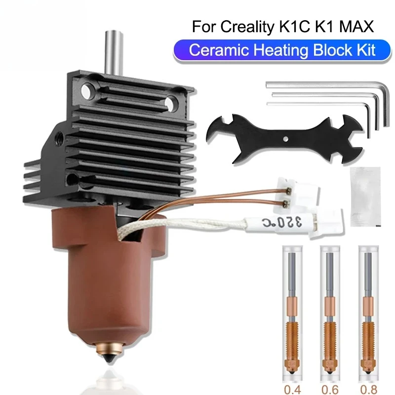 0.4 0.6 0.8mm Nozzle High Flow Printing 3D Printer Parts for Creality K1C K1 Max Hotend Kit Quick Swap Ceramic Heating Block Kit