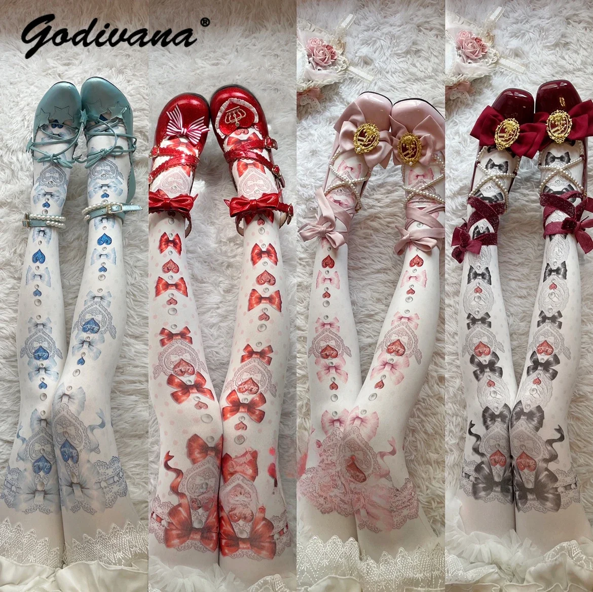 

Милая, универсальные и разноцветные носки в стиле Лолита, оригинальные колготки RedMaria с принтом