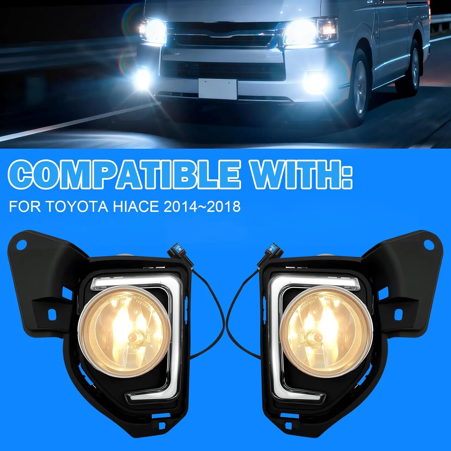 LED DRL Light for Toyota Hiace 2014 2015 2016 2017 2018 Halogen Fog Lights Assemblies Turn Signals Light Switch & Wiring Harness