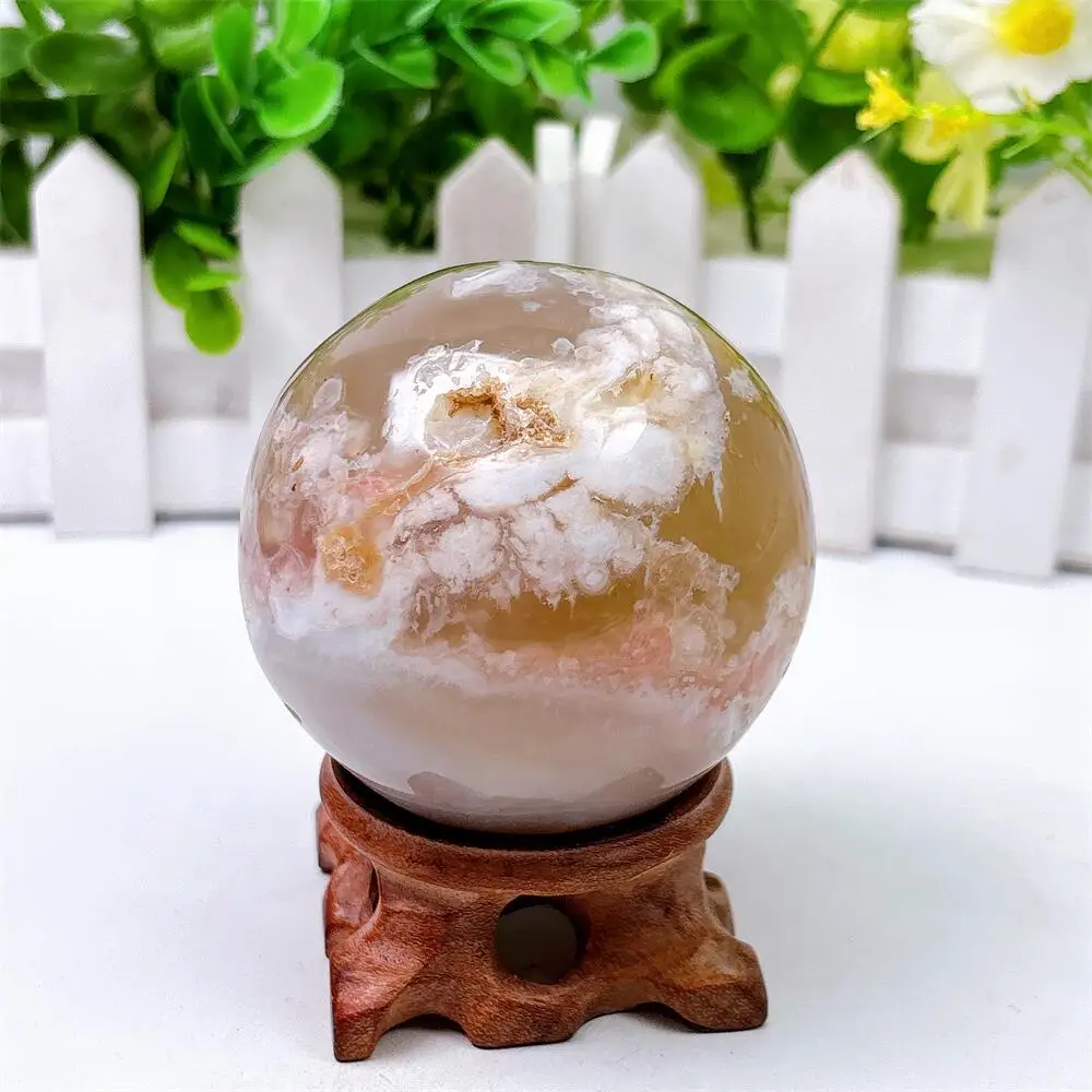 Natural Flower Agate Sphere Carving Polished Healing Crystal Home Decorative Figurine Craft Gift - Unique Energy Stone